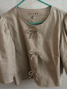 dolan Neutral Beige Linen Tie-Front Blouse